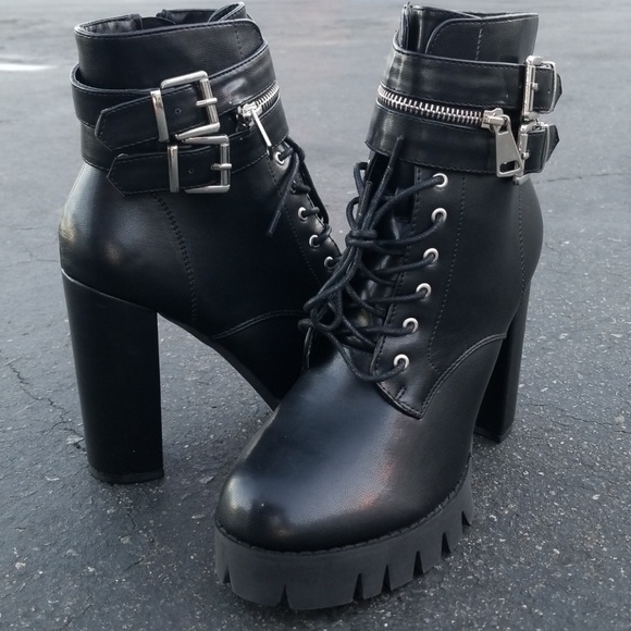 Last Size 8**🖤🍁Blk Almond Toe Lug Sole Platform - Picture 4 of 8